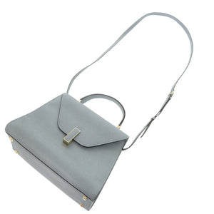 美品 ヴァレクストラ ミディアム イジィデ レザー パウダーブルー ハンドバッグ 青 1435【中古】Valextra
