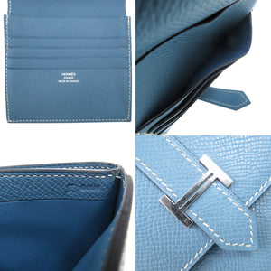 美品 エルメス Wホック財布 ベアン レクトベルソ ヴォーエプソン ブルージーン □L刻印 二つ折り財布 1509【中古】HERMES