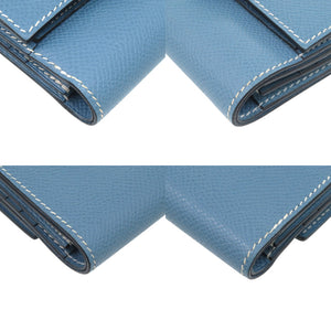 美品 エルメス Wホック財布 ベアン レクトベルソ ヴォーエプソン ブルージーン □L刻印 二つ折り財布 1509【中古】HERMES