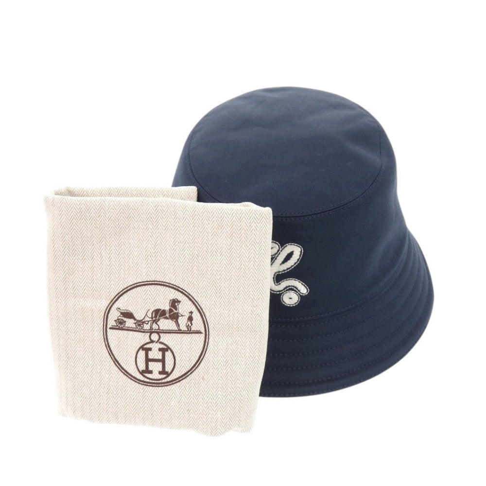 新品同様 エルメス ハーパー ノーティック H251056N バケットハット コットン ブルーベリー ネイビー 帽子 1526【中古】HERMES