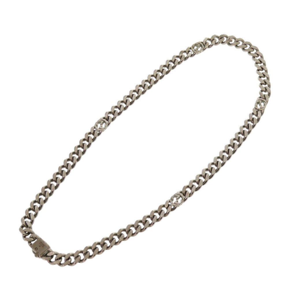 美品 グッチ インターロッキングG メタル シルバー ネックレス 1568【中古】GUCCI