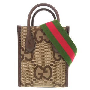 未使用品 グッチ ジャンボGG キャンバス レザー 699406 ベージュ ブラウン ミニ トート 2WAY ハンドバッグ ショルダーバッグ 1576【中古】GUCCI