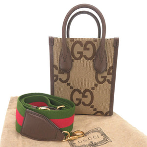 未使用品 グッチ ジャンボGG キャンバス レザー 699406 ベージュ ブラウン ミニ トート 2WAY ハンドバッグ ショルダーバッグ 1576【中古】GUCCI