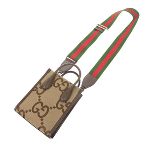 未使用品 グッチ ジャンボGG キャンバス レザー 699406 ベージュ ブラウン ミニ トート 2WAY ハンドバッグ ショルダーバッグ 1576【中古】GUCCI