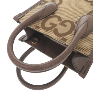 未使用品 グッチ ジャンボGG キャンバス レザー 699406 ベージュ ブラウン ミニ トート 2WAY ハンドバッグ ショルダーバッグ 1576【中古】GUCCI