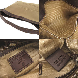 プラダ ロゴジャガード キャンバス レザー ベージュ ブラウン ワンショルダー ショルダーバッグ 1586【中古】PRADA