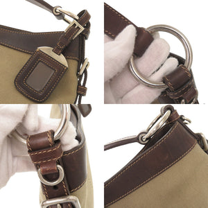 プラダ ロゴジャガード キャンバス レザー ベージュ ブラウン ワンショルダー ショルダーバッグ 1586【中古】PRADA