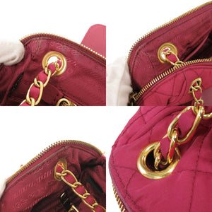 美品 プラダ キルティング ナイロン ピンク チェーンショルダーバッグ ショルダーバッグ 1592【中古】PRADA