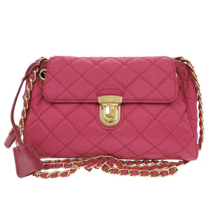 美品 プラダ キルティング ナイロン ピンク チェーンショルダーバッグ ショルダーバッグ 1592【中古】PRADA