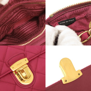 美品 プラダ キルティング ナイロン ピンク チェーンショルダーバッグ ショルダーバッグ 1592【中古】PRADA
