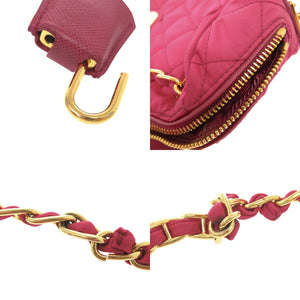 美品 プラダ キルティング ナイロン ピンク チェーンショルダーバッグ ショルダーバッグ 1592【中古】PRADA