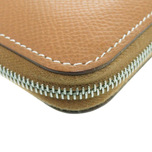 エルメス アザップコンパクト シルクイン ゴールド ラウンド財布 レザー ブラウン W刻印 1635【中古】HERMES