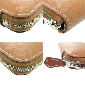エルメス アザップコンパクト シルクイン ゴールド ラウンド財布 レザー ブラウン W刻印 1635【中古】HERMES