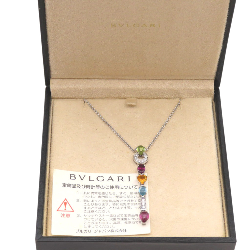 新品同様 ブルガリ アレグラ 750WG/ダイヤモンド/マルチストーン ネックレス K18WG ホワイトゴールドマルチカラー ジュエリー 1665【中古】BVLGARI