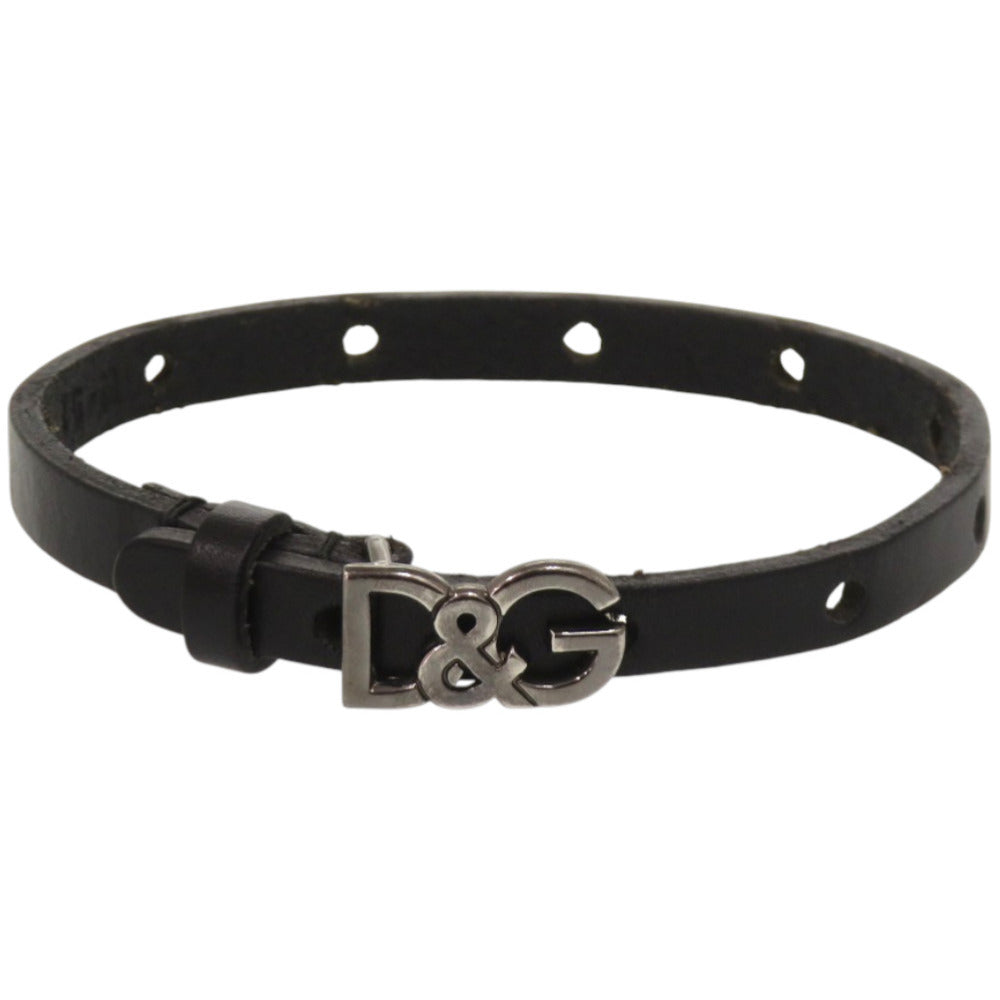 美品 ドルチェアンドガッバーナ D&Gロゴ メタル レザー ブラック 黒 ブレスレット 1700【中古】DOLCE&GABBANA
