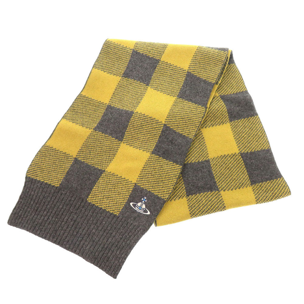 美品 ヴィヴィアンウエストウッド チェック柄 オーブ ウール イエロー グレー マフラー 1724【中古】Vivienne Westwood