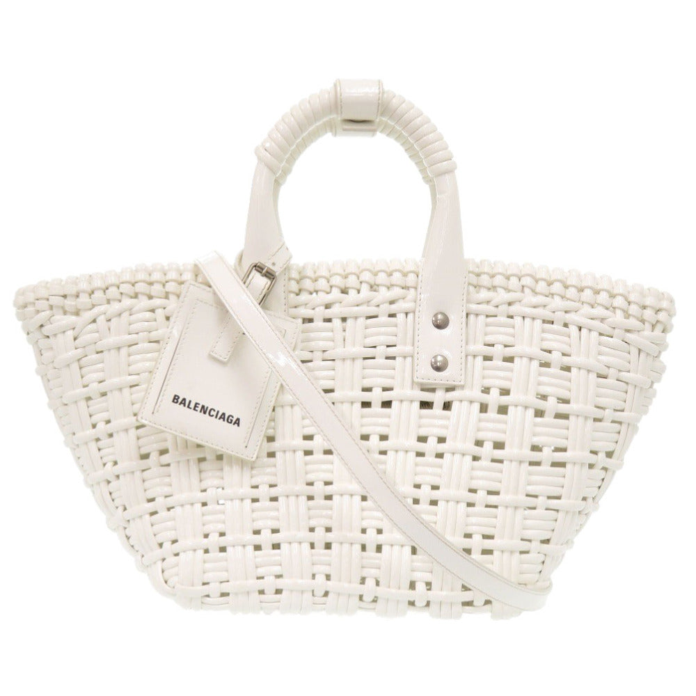 美品 バレンシアガ 2WAY ビストロ XS 671342 パテントレザー ホワイト ハンドバッグ バスケットバッグ 白 1755【中古】BALENCIAGA