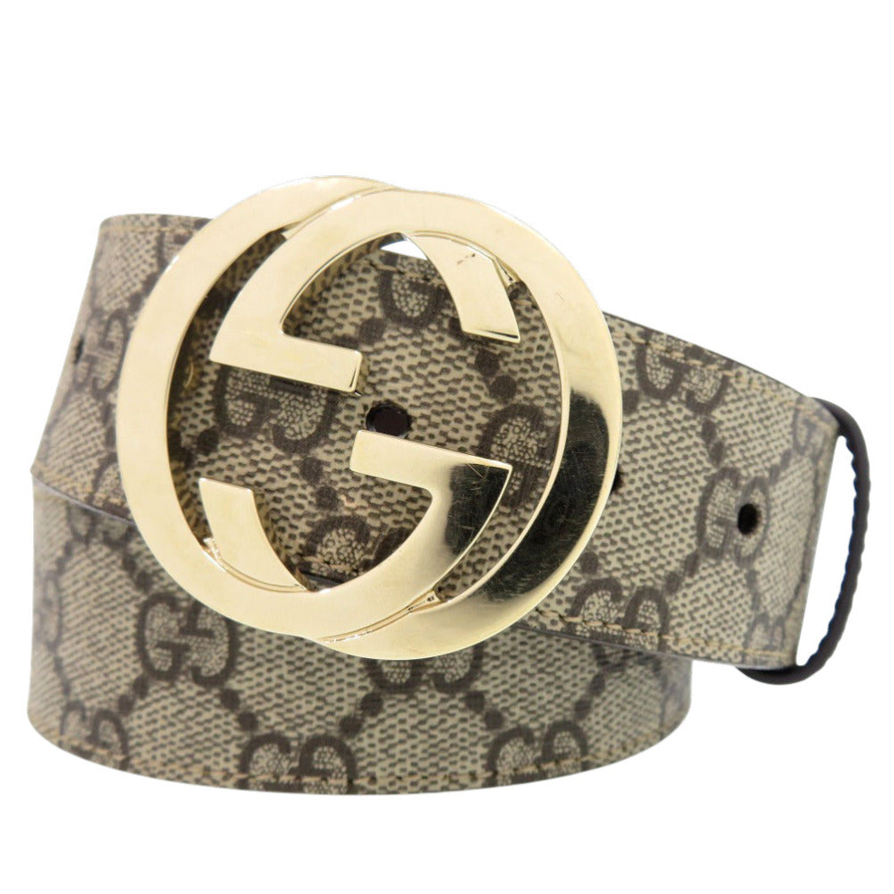 美品 グッチ GGバックル ベルト 370543 PVC レザー ベージュ 1779【中古】GUCCI