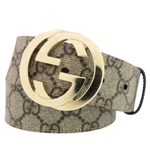 美品 グッチ GGバックル ベルト 370543 PVC レザー ベージュ 1779【中古】GUCCI