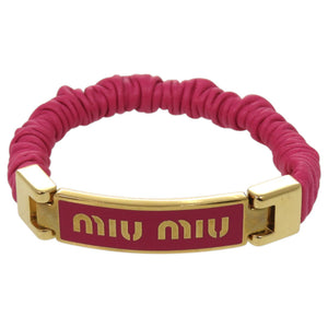 美品 ミュウミュウ ロゴ ナッパレザー ピンク ブレスレット 1792【中古】MIUMIU