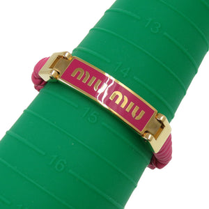 美品 ミュウミュウ ロゴ ナッパレザー ピンク ブレスレット 1792【中古】MIUMIU