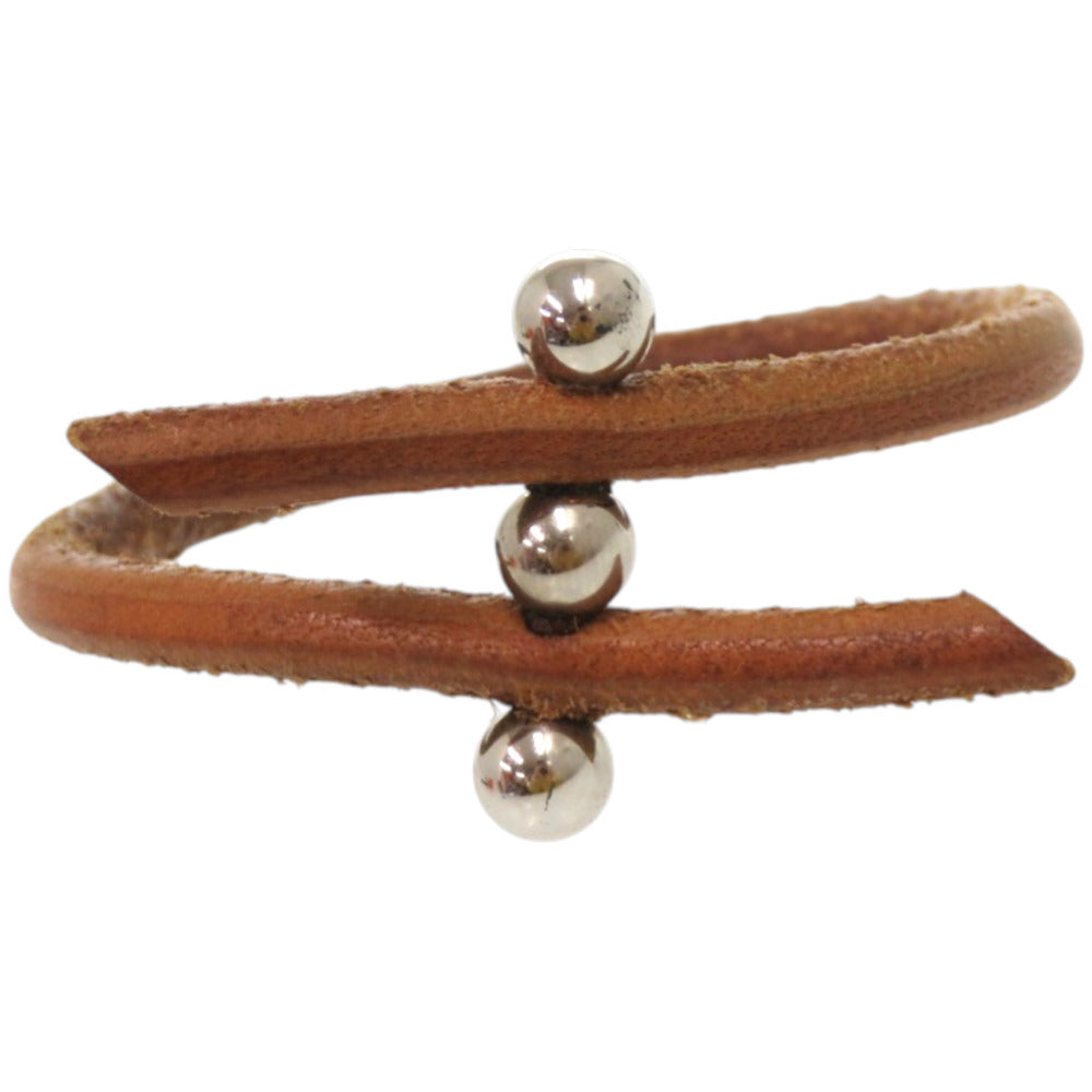 美品 エルメス ルーレットヒル レザー メタル ブラウン 茶 ブレスレット 1796【中古】HERMES