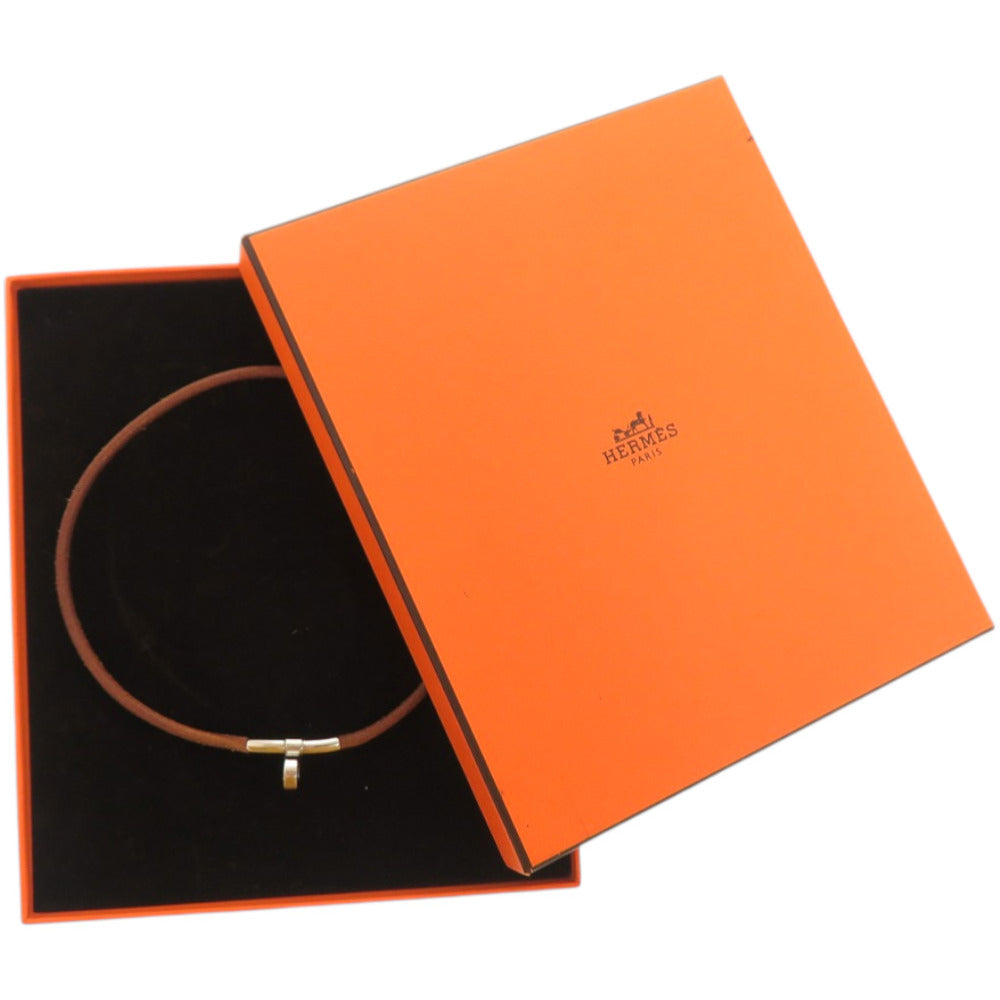 美品 エルメス キテ レザー メタル ブラウン 茶 チョーカー 1796【中古】HERMES