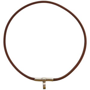 美品 エルメス キテ レザー メタル ブラウン 茶 チョーカー 1796【中古】HERMES