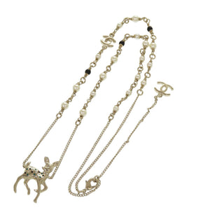 新品同様 シャネル 鹿モチーフ GP ラインストーン ゴールド ネックレス 1815【中古】CHANEL