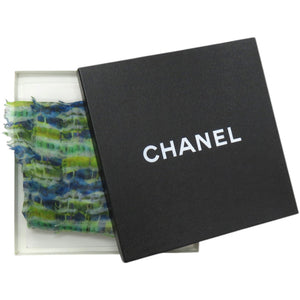 美品 シャネル ココマーク 大判ストール カシミヤ シルク グリーン ストール 1816【中古】CHANEL