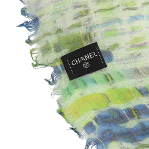 美品 シャネル ココマーク 大判ストール カシミヤ シルク グリーン ストール 1816【中古】CHANEL