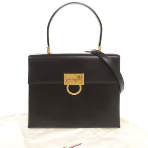 美品 サルヴァトーレフェラガモ ガンチーニ レザー ブラック 2WAY ハンドバッグ ショルダーバッグ 黒 0003【中古】Salvatore Ferragamo