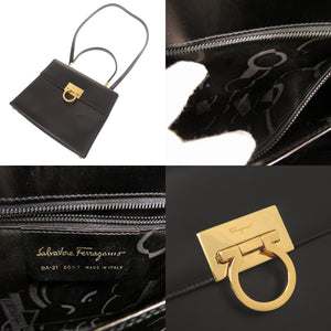 美品 サルヴァトーレフェラガモ ガンチーニ レザー ブラック 2WAY ハンドバッグ ショルダーバッグ 黒 0003【中古】Salvatore Ferragamo