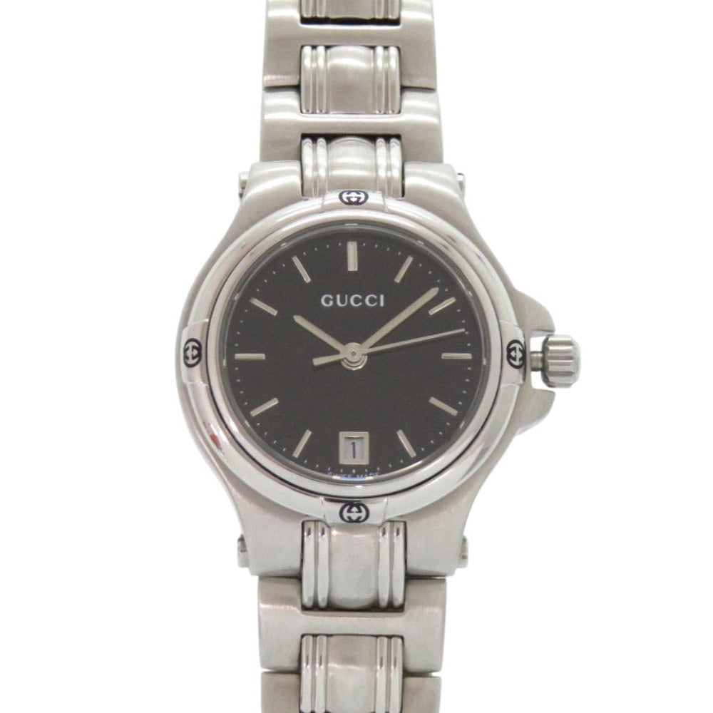 美品 グッチ 9040L ブラック 黒文字盤 SS シルバー クオーツ 腕時計 0028【中古】GUCCI