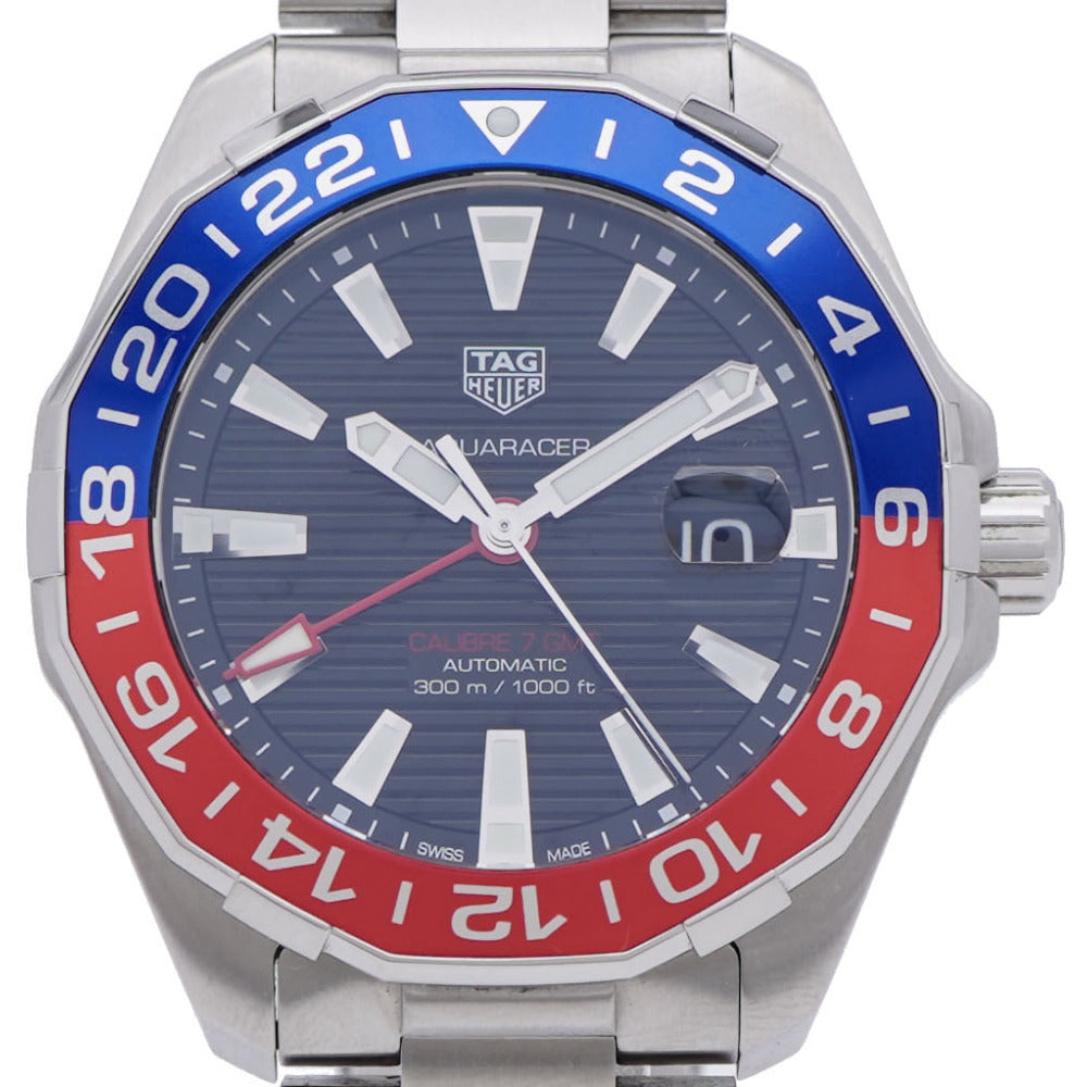 美品 タグホイヤー アクアレーサー キャリバー7 GMT WAY201F 自動巻き 腕時計 SS ブラック 黒文字盤 0043【中古】TAG HEUER メンズ