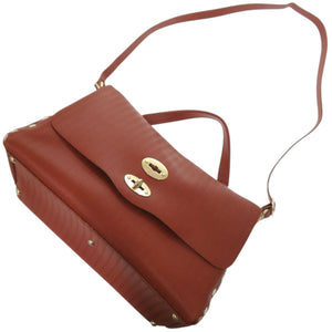 美品 ザネラート ポスティーナ POSTINA M+ 30131498 カーフ CACHEMIRE BLANDINE レッドブラウン 茶 ショルダーバッグ 0051【中古】ZANELLATO