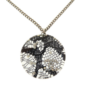 美品 シャネル ココマーク レース フェイクパール ストーン レジン ネックレス シルバー ブラック 黒 0057【中古】CHANEL