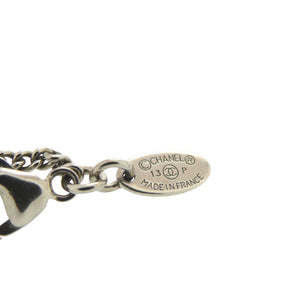 美品 シャネル ココマーク レース フェイクパール ストーン レジン ネックレス シルバー ブラック 黒 0057【中古】CHANEL