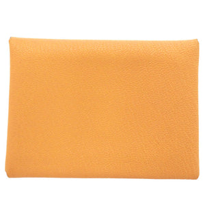 美品 エルメス カルヴィ デュオ UY006TM K刻印(2025年製) シルバー金具 シェーブル フォイン イエロー 黄 コインケース 財布 0058【中古】HERMES