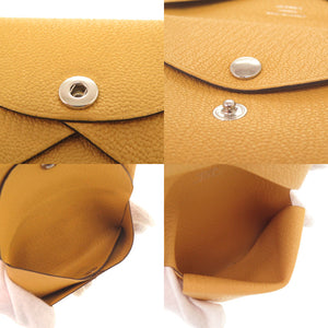 美品 エルメス カルヴィ デュオ UY006TM K刻印(2025年製) シルバー金具 シェーブル フォイン イエロー 黄 コインケース 財布 0058【中古】HERMES