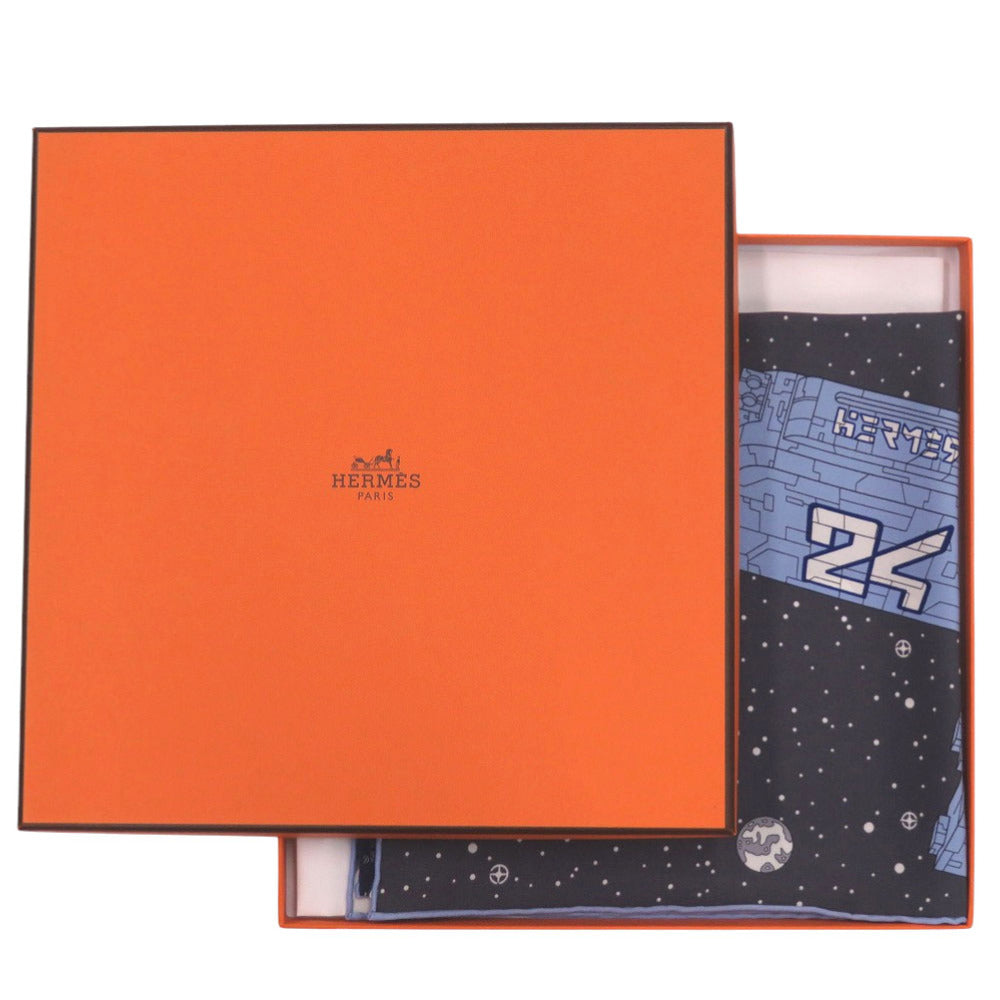 未使用品 エルメス カレ45 オデッセイ 宇宙船 Odysseyシルク ネイビー ブルー ホワイト スカーフ 0060【中古】HERMES
