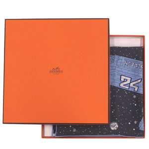 未使用品 エルメス カレ45 オデッセイ 宇宙船 Odysseyシルク ネイビー ブルー ホワイト スカーフ 0060【中古】HERMES