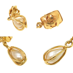 美品 シャネル ヴィンテージ ココマーク メタル フェイクパール ゴールド イヤリング 0070【中古】CHANEL