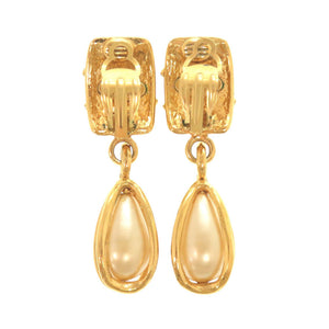 美品 シャネル ヴィンテージ ココマーク メタル フェイクパール ゴールド イヤリング 0070【中古】CHANEL