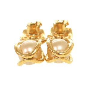 美品 シャネル ヴィンテージ ココマーク メタル フェイクパール ゴールド イヤリング 0070【中古】CHANEL