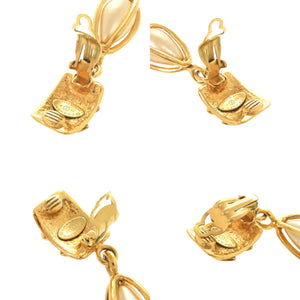 美品 シャネル ヴィンテージ ココマーク メタル フェイクパール ゴールド イヤリング 0070【中古】CHANEL