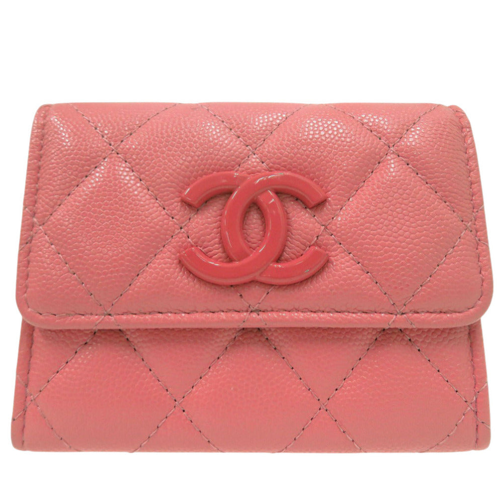美品 シャネル マトラッセ フラップコインケース レザー ピンク 0073【中古】CHANEL レディース