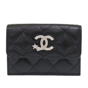 新品同様 シャネル AP3725 ココマーク キャビアスキン ブラック 三つ折り財布 黒 0084【中古】CHANEL