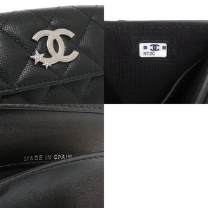 新品同様 シャネル AP3725 ココマーク キャビアスキン ブラック 三つ折り財布 黒 0084【中古】CHANEL