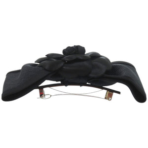 美品 シャネル リボン カメリア キャンバス サテン ブラック 黒 バレッタ 0087【中古】CHANEL